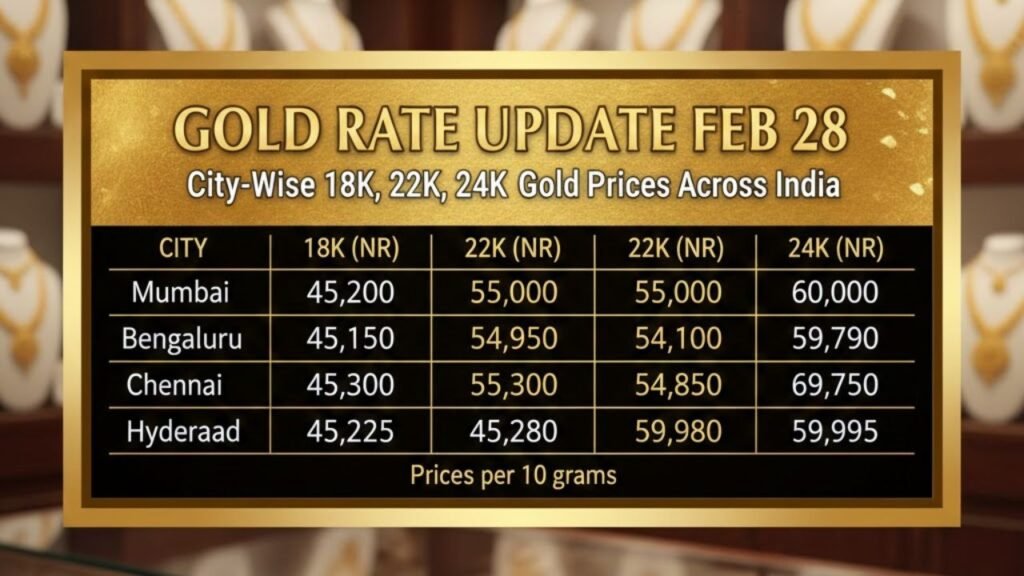 Gold Rate Update Feb 28: City-Wise 18K, 22K, 24K Gold Prices Across India