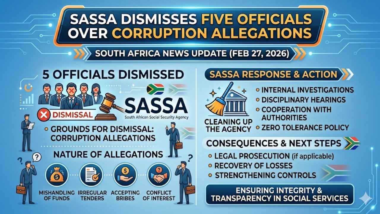 SASSA Dismisses Five Officials Over Corruption Allegations – South Africa News Update (Feb 27, 2026)